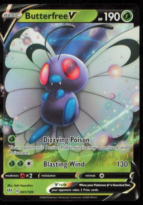 BUTTERFREE V 001/189 POKEMON CARD ENGLISH SWSH ULTRA RARE HOLO
