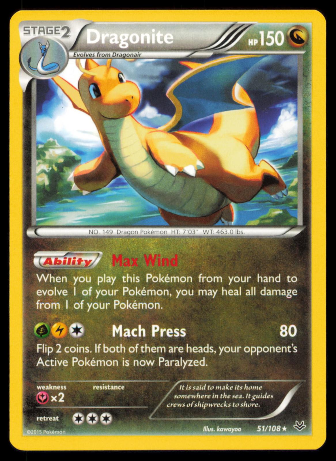 Dragonite 51/108 Pokemon Card English XY Roaring Skies Rare Non-Holo LP