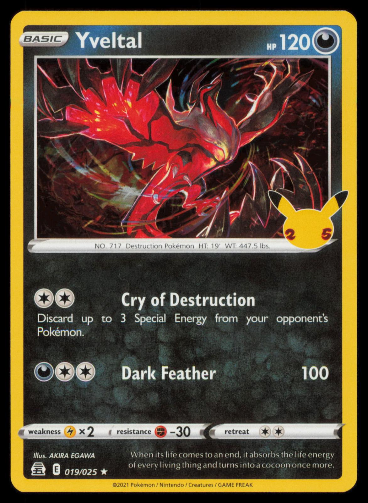 Yveltal 019/025 Pokemon Card English SWSH Celabrations Holo Rare NM