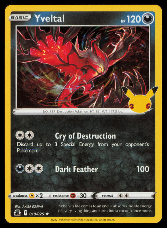 Yveltal 019/025 Pokemon Card English SWSH Celabrations Holo Rare NM