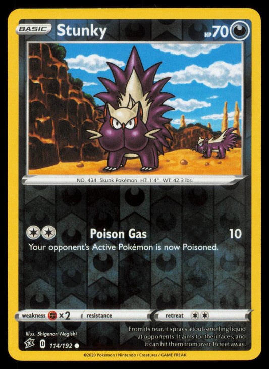 Stunky 114/192 Pokemon Card English SWSH Rebel Clash Reverse Holo NM
